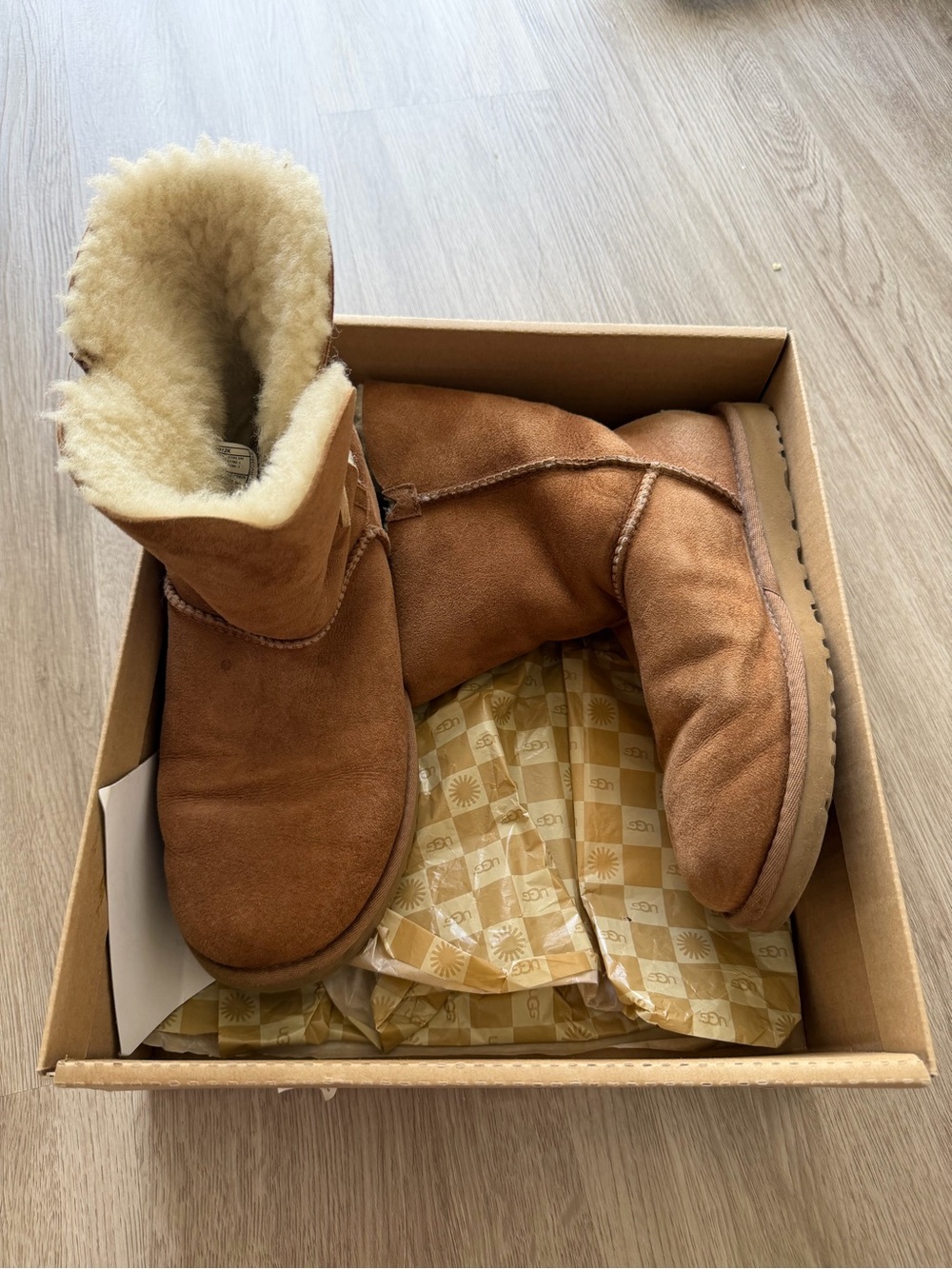 UGG Chestnut Suede Button Shearling Short Boots - Picture 2 of 3